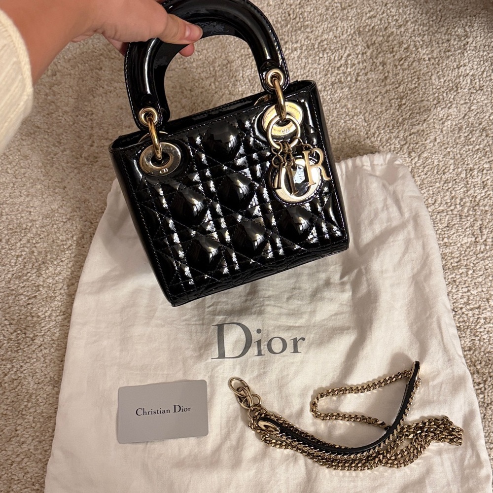 Mini Lady Dior Bag Black Patent Cannage Calfskin